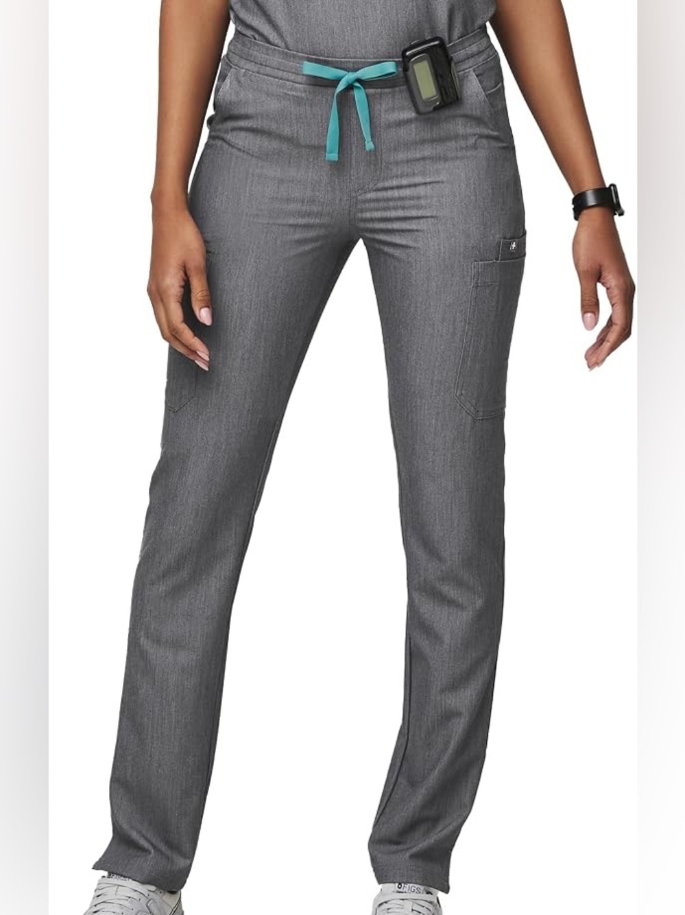 Figs Women's Charcoal Straight Leg Scrub Pants with Teal Drawstring